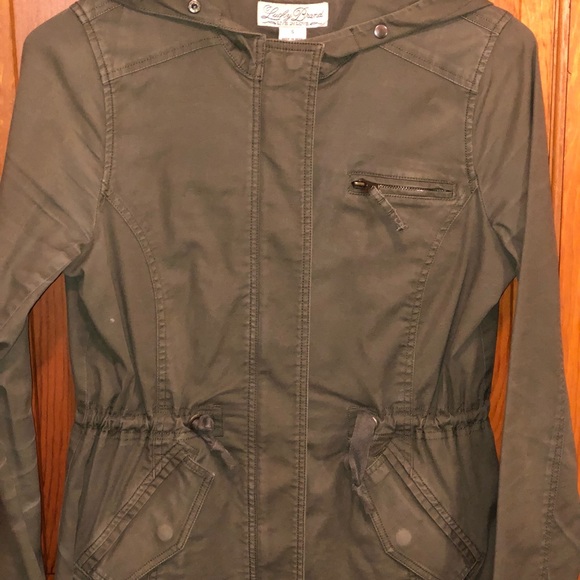 Lucky Brand Utility Jacket Removable Faux Fur Hood Trim DRY CLEANED Army Green S - Picture 11 of 16